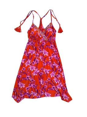 INC International Concepts Orange & Pink Floral Slip Dress